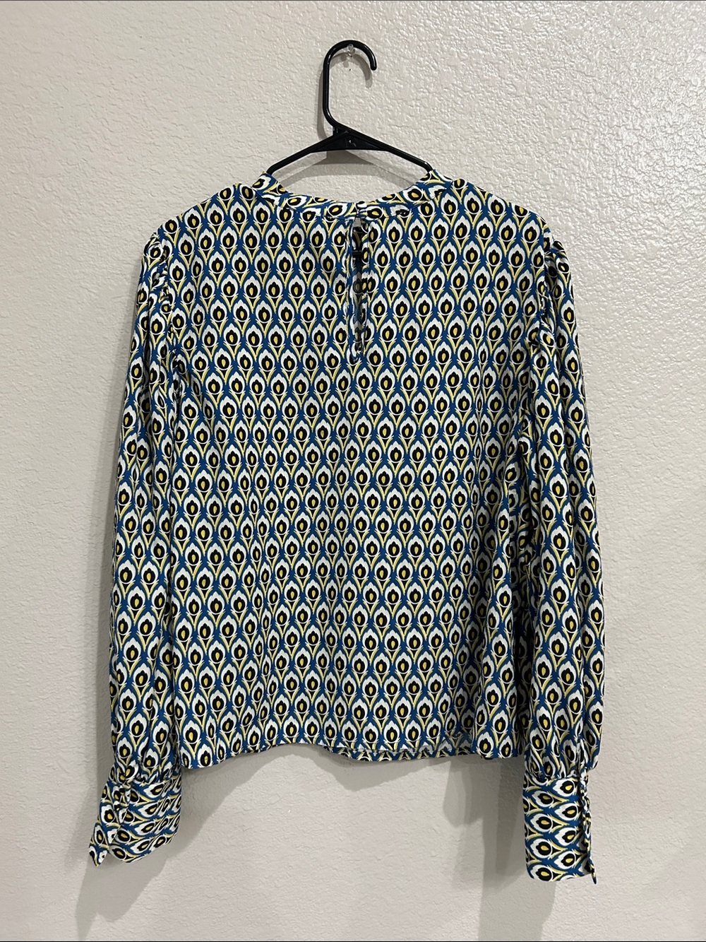 cupcakes & cashmere Blue Yellow Black Geometric Floral Top Sz XL office TC0106 - Picture 7 of 8